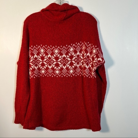 EDDIE BAUER Intarsia knit lounge sweater w/cowl neck. Size Large. Red & White - Picture 4 of 8